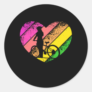 Sticker Rond Fille de vélo coeur