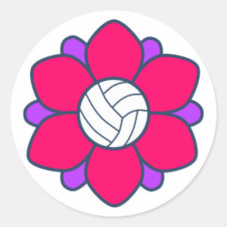 Sticker Rond Fille de volley-ball rose chaud