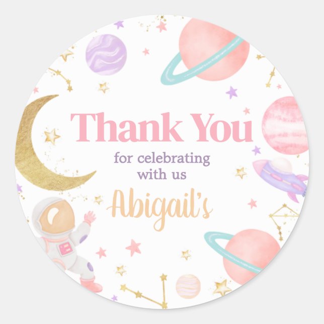 Sticker Rond Fille Deux la Lune fête d'anniversaire (Devant)