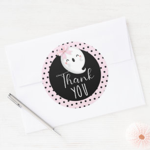 Sticker Rond Fille d'Halloween Anniversaire Merci rose noir