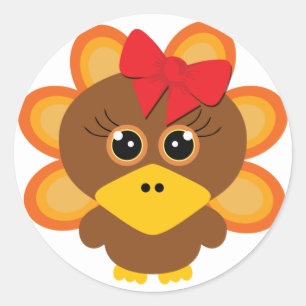 Sticker Rond 🦃 fille dinde mignonne 2.0 / action de grâces