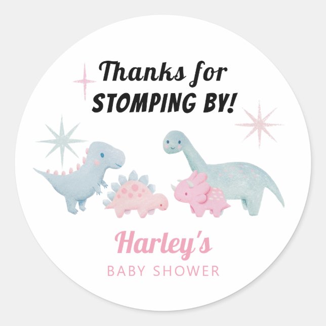 Sticker Rond Fille Dinosaur Baby shower Favoriser (Devant)