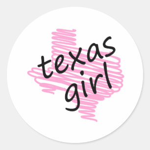 Sticker Rond Fille du Texas avec la carte griffonnée du Texas