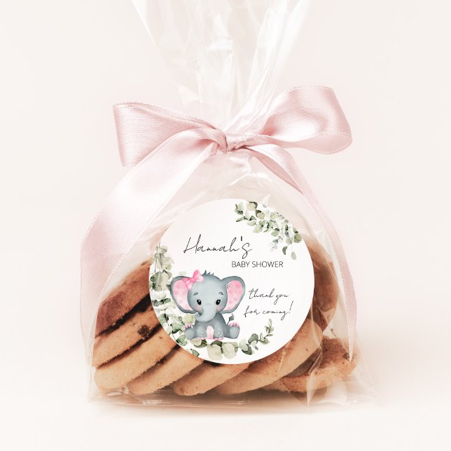 Sticker Rond Fille éléphante Baby shower Favoriser (Créateur téléchargé)