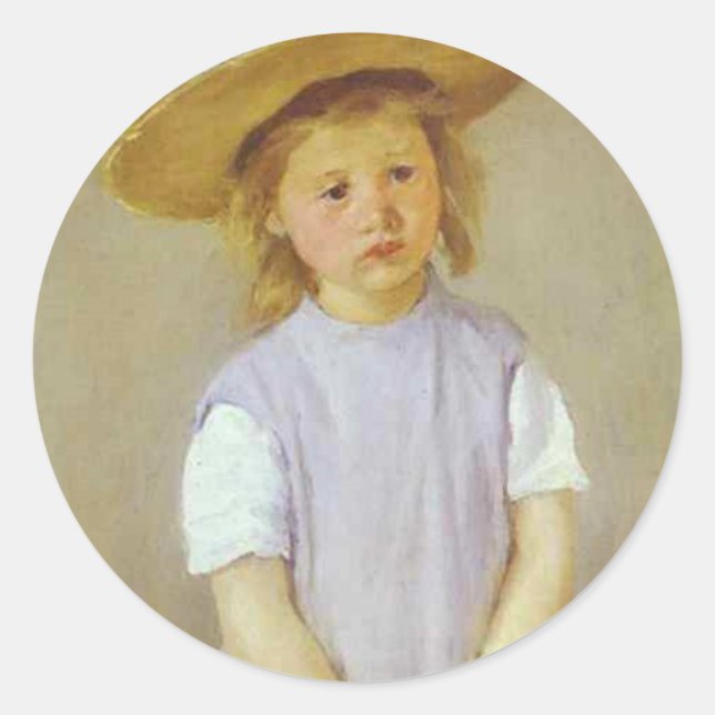 Sticker Rond Fille en Casquette de paille, Mary Cassatt (Devant)