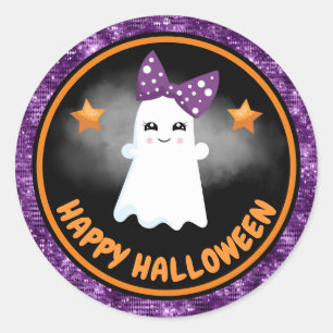 Sticker Rond Fille Enfant mignonne Fantôme & Parties scintillan