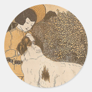 Sticker Rond Fille et un chien