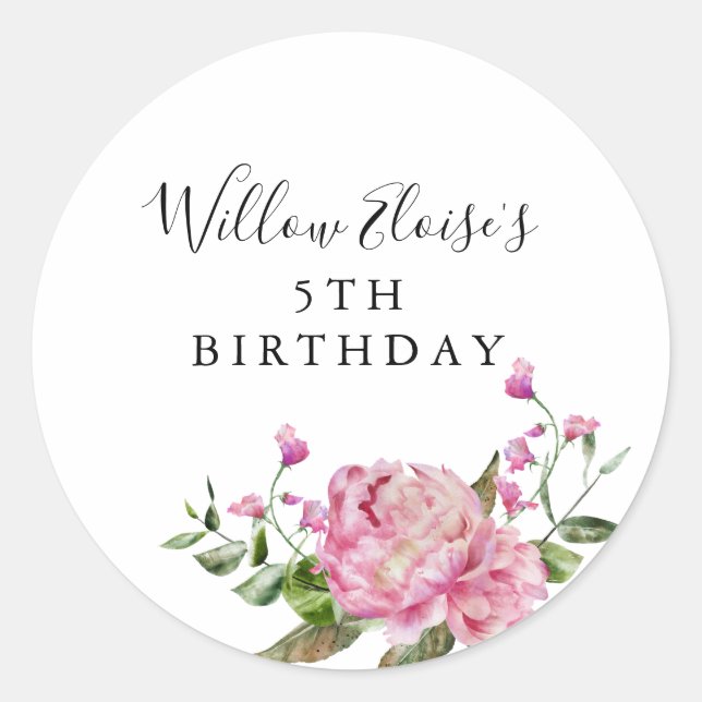 Sticker Rond Fille Fleur Rose Anniversaire Favoriser (Devant)