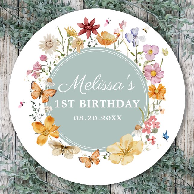 Sticker Rond Fille Fleur sauvage 1er anniversaire (Créateur téléchargé)