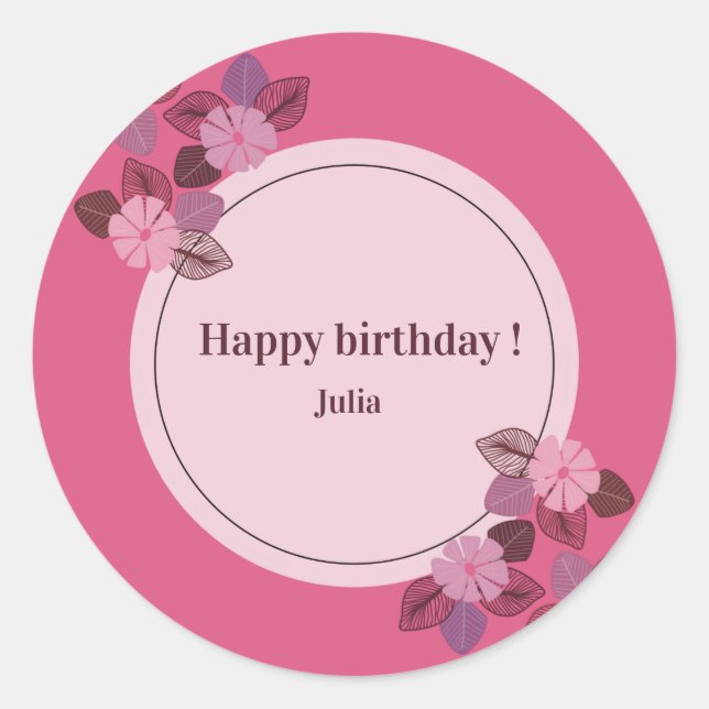 Sticker Rond Fille fleurie d'anniversaire rose personnalisé (Devant)