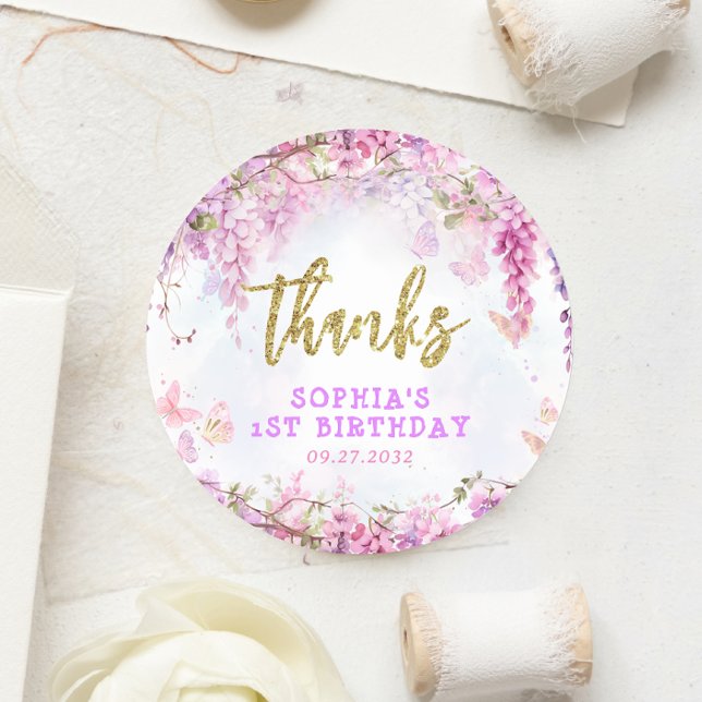 Sticker Rond Fille florale Merci d'anniversaire papillon (Créateur téléchargé)