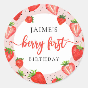 Sticker Rond Fille fraise 1er anniversaire Berry 1er anniversai