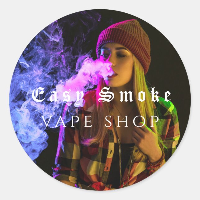 Sticker Rond Fille Fumer Vape Boutique (Devant)