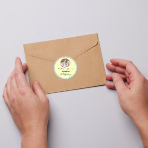 Sticker Rond Fille/Garçon Bébé Jaune Merci Anniversaire 