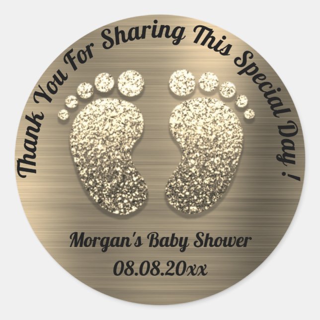 Sticker Rond Fille Garçon Gold Pieds Baby shower Favoriser Merc (Devant)