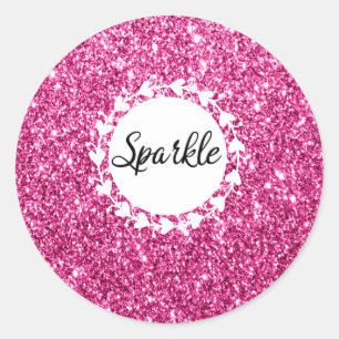 Sticker Rond Fille & Glam Hot rose Parties scintillant Étincell