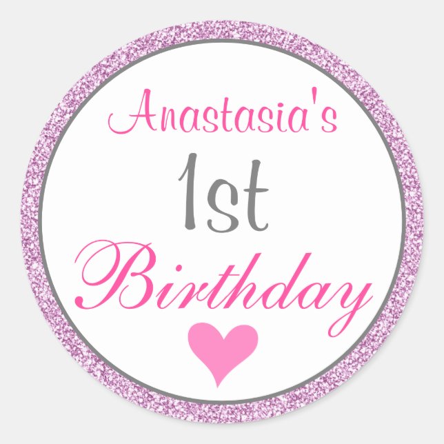 Sticker Rond Fille Glam rose Lilac violet Parties scintillant 1 (Devant)