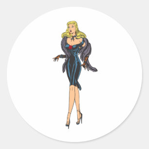 Sticker Rond Fille glamour magnifique vintage rétro blonde pin-