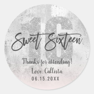 Sticker Rond Fille Grunge Argent Rose Parties scintillant Peau 