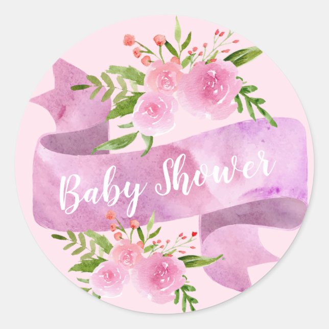 Sticker Rond Fille, Joli, Chic, Floral Baby shower rose (Devant)