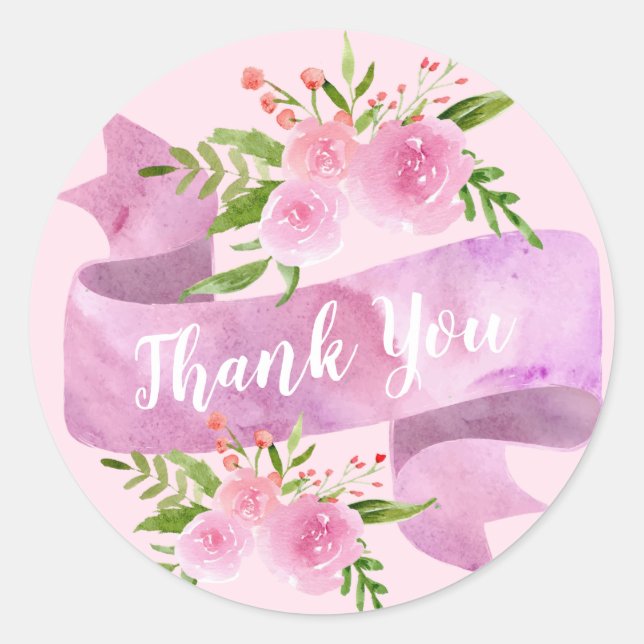 Sticker Rond Fille Joli Chic Floral Blush Rose Merci (Devant)