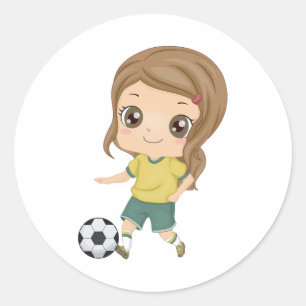 Sticker Rond Fille jouant au football Enfants adorables Sports