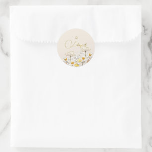 Sticker Rond Fille juive Baby Naming Aquarelle Fleurs de champ