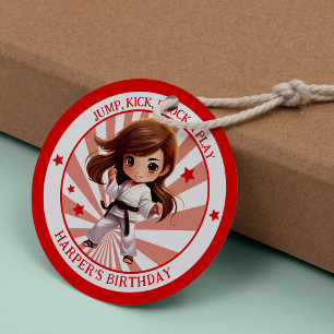 Sticker Rond Fille Karate Martial Arts fête d'anniversaire