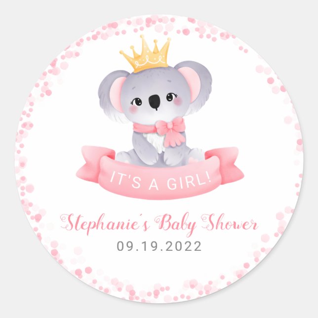 Sticker Rond Fille Koala Ours Baby shower rose Enveloppe (Devant)