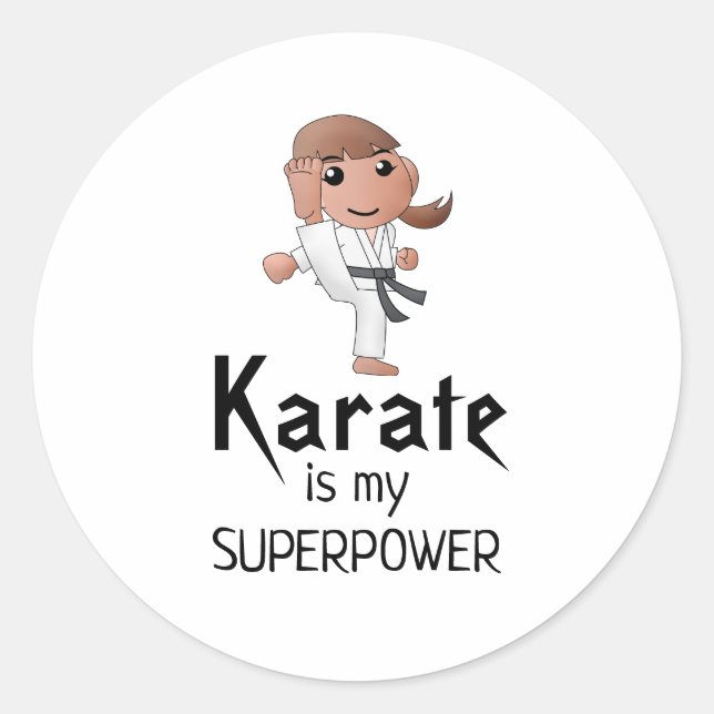 Sticker Rond Fille - Le karaté est ma superpuissance (Devant)