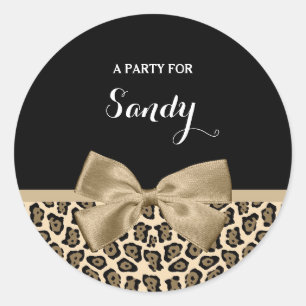 Sticker Rond Fille Lumière Brown Jaguar mignonne Bow Brown avec