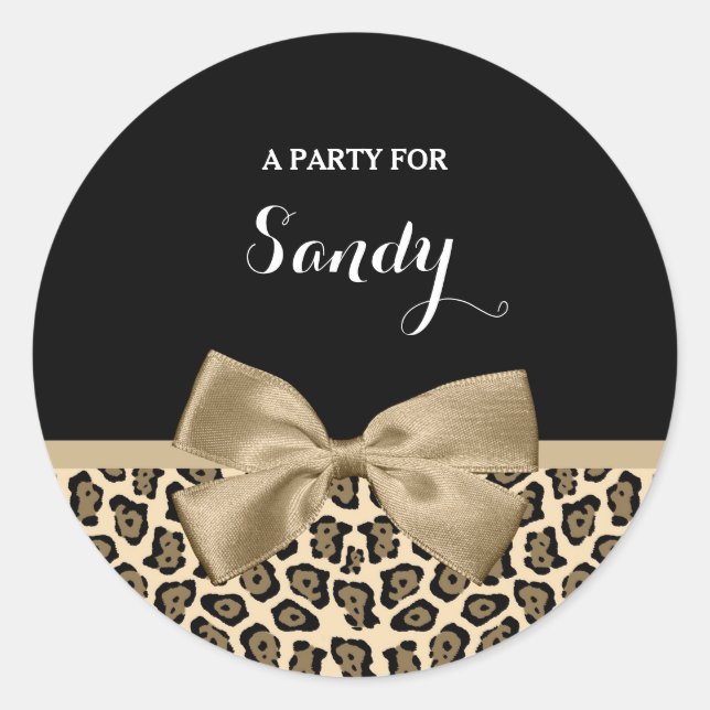 Sticker Rond Fille Lumière Brown Jaguar mignonne Bow Brown avec (Devant)