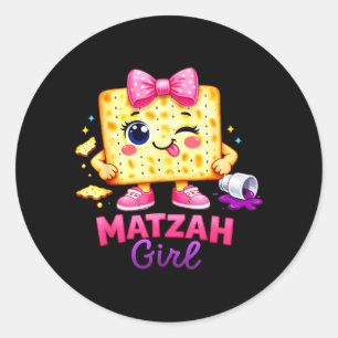 Sticker Rond Fille Matzah Joyeuse ver Seder juif de Pâque