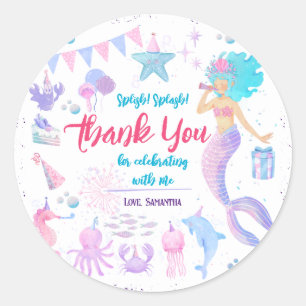 Sticker Rond Fille Mermaid 1er anniversaire de la fête violet r
