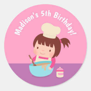 Sticker Rond Fille mignonne Chef Pâtissière Décoration Annivers