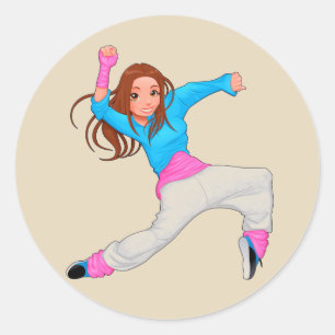 Sticker Rond Fille mignonne de hip hop de danseur