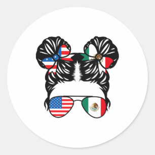 Sticker Rond Fille moitié américaine moitié mexicaine Drapeau É