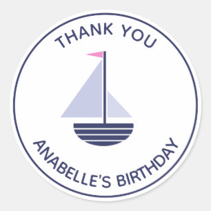Sticker Rond fille N'IMPORTE QUEL ÂGE voilier ANNIVERSAIRE PART