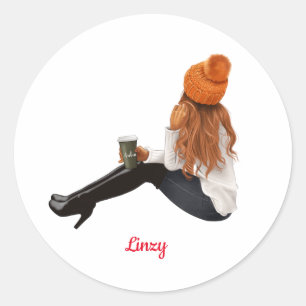 Sticker Rond Fille Orange Automne Automne Automne Personnalisé 