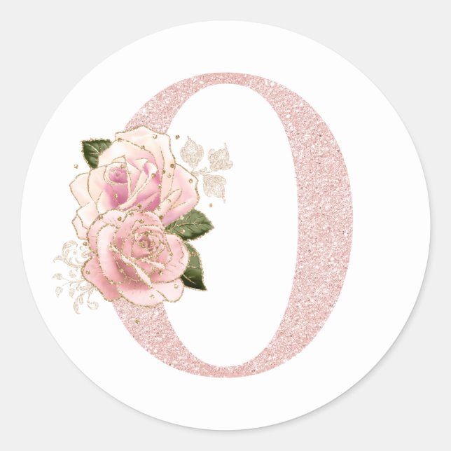 Sticker Rond Fille Pale Rose Parties scintillant or Monogramme  (Devant)