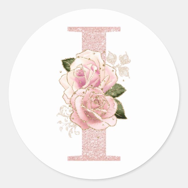 Sticker Rond Fille Pale Rose Parties scintillant or Monogramme  (Devant)
