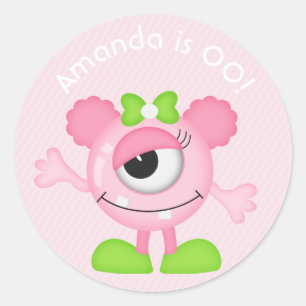 Sticker Rond Fille Petit Monster thème fête d'anniversaire