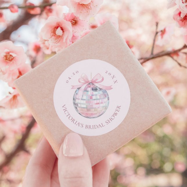 Sticker Rond Fille Pink Disco Ball Élégante Fête des mariées (Créateur téléchargé)