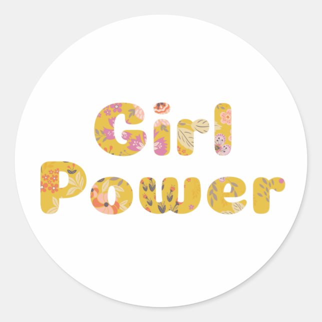 Sticker Rond Fille Power Floral Letting en moutarde Jaune (Devant)