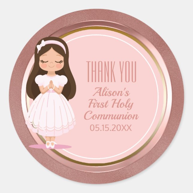 Sticker Rond Fille première communion rose Rose Enveloppe Phoqu (Devant)