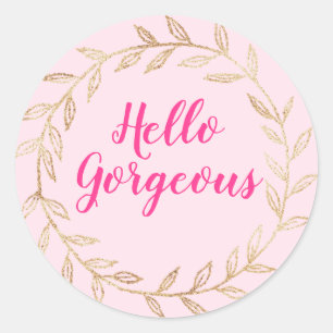 Sticker Rond Fille Pretty Blush Rose Hello Gorgeous Gold Wreath