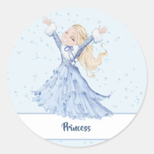 Sticker Rond Fille Princesse Enchantée Snowflakes