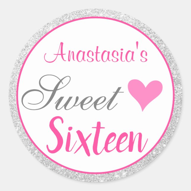 Sticker Rond Fille princesse rose et Sweet sixteen Parties scin (Devant)