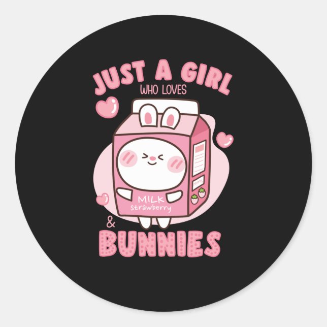 STICKER ROND FILLE QUI ADORE LE LAIT FRAPPÉ BUNNIES (Devant)
