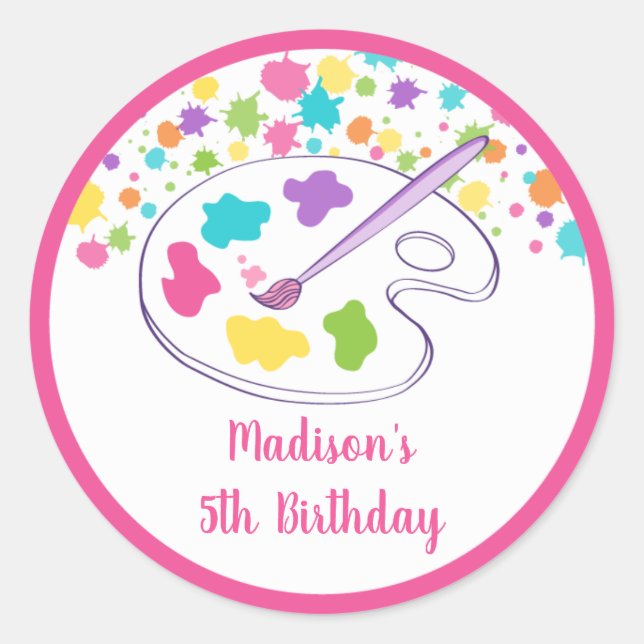 Sticker Rond Fille Rainbow Art Party Anniversaire (Devant)